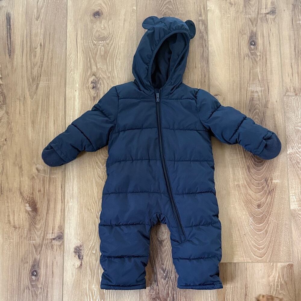 Old Navy Baby Navy Hooded Puffer Snowsuit Size 12-18 Months